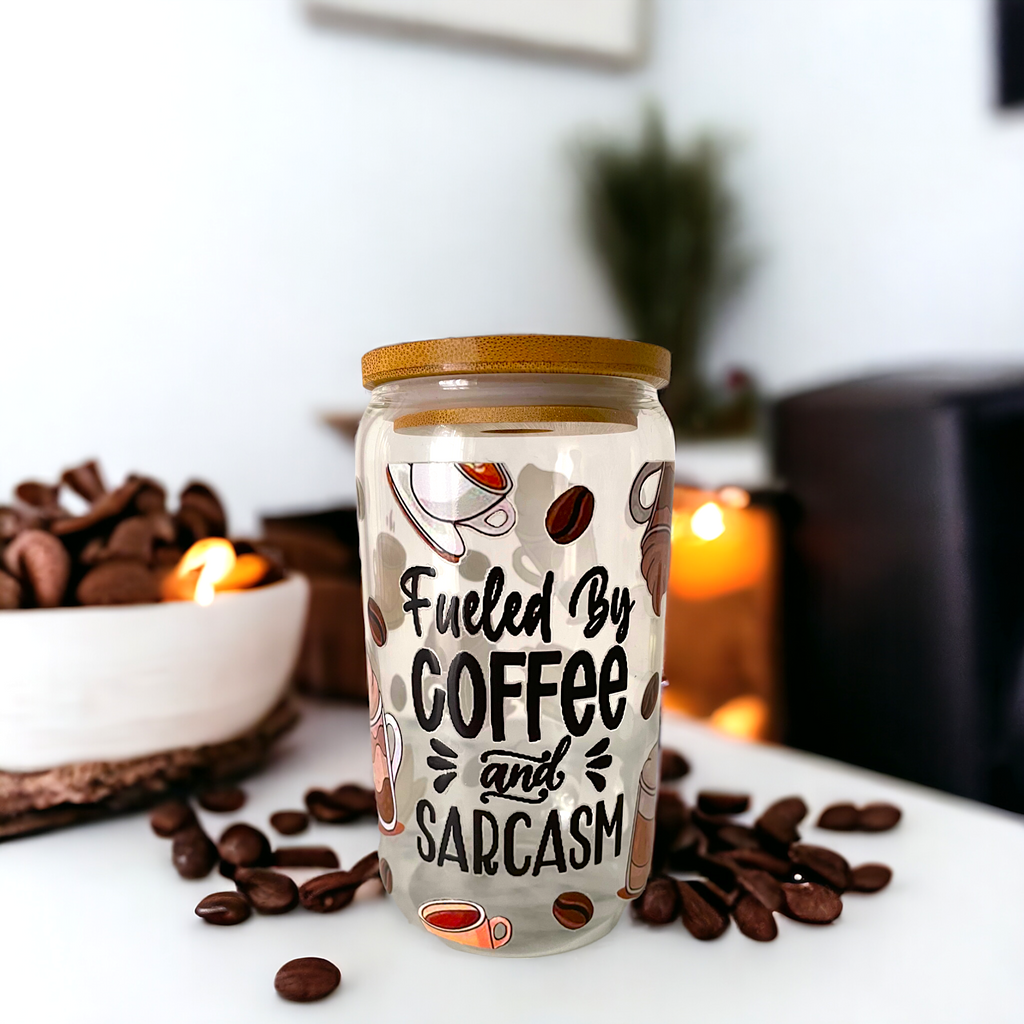 Verre Mug Canette "Fueled By Coffee and Sarcasm" - 16 oz