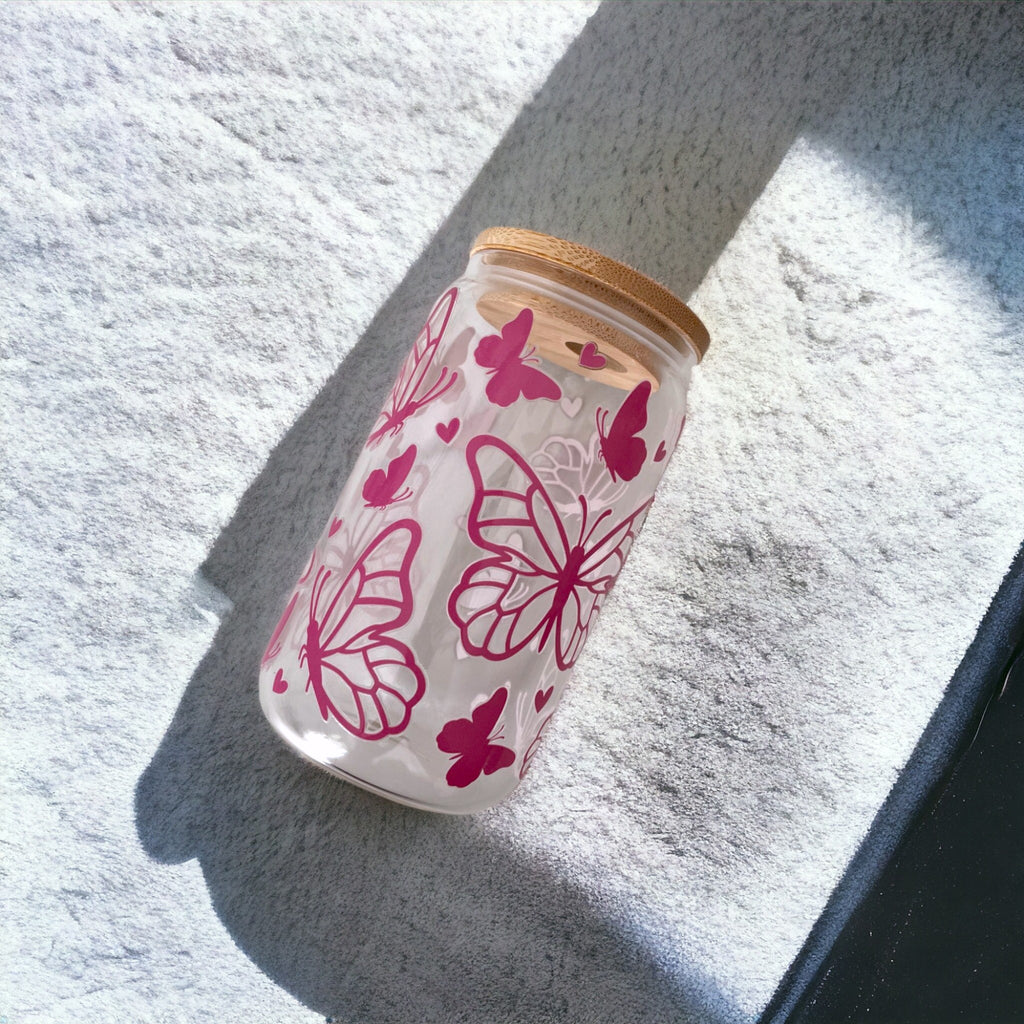 Verre Canette "Pink Butterfly" 13 oz